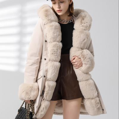 China 2022 Winter Women's Reversible Parkas Coats Fur Hooded Collar Winter Jackets Thick Warm Snow Coat Jacket for sale