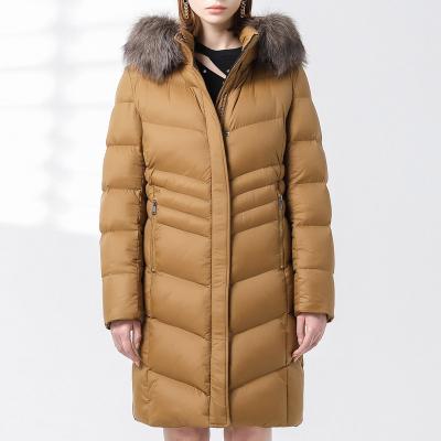 China New Cotton Fashion Parka Fur Collar Winter Waterproof Jacket Women Long Hooded Parka Coat Medium for sale