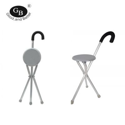 China Crutch Stool Old Man Foldable Aluminum Walking Stick With High Quality Plastic Stool for sale