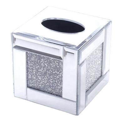 China Home Crush Crystal Sparkly Silver Mirrored Lid Decoration Crystal Silver Diamond Tissue Box for sale