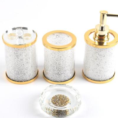 China Foam Soap Dispenser 4 Pcs / Set Crystal Glass Diamond Pump Soap Dispenser Pump Canister Glass Jar for sale