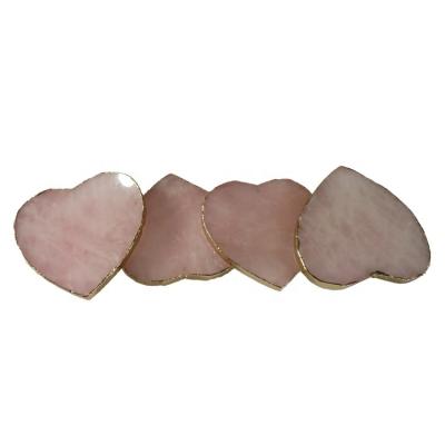 China Europe Rose Quartz Heart Shaped Coaster with Gold Plated Edge for sale