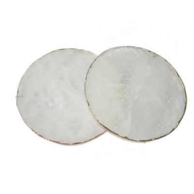 China Europe Clear Quartz Coasters -- Gold Plated Edge Stone Coasters Set Home Decoration for sale