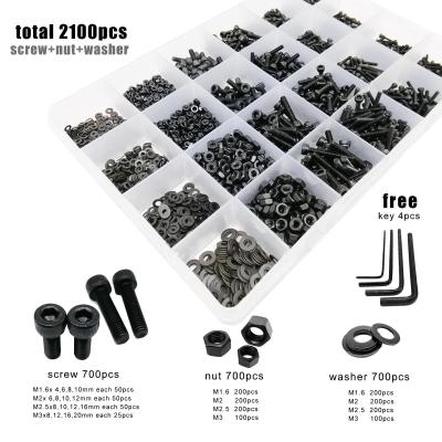 China 2100pcs Black Head 2100pcs M1.6 M2 M2.5 M3 Socket Cap DIN912 Grade 12.9 Bolt Nut Gasket Set Allen Hexagon Hex Socket Cap Kit Head Screws of spell for sale