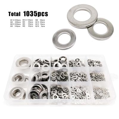 China 1035pcs Flat M1.6 M2 M2.5 M3 M3.5 M4 M5 M6 M8 M10 M12 M16 Set Stainless Steel GB97 304 A2-70 Flat Gasket Plain Gasket for sale