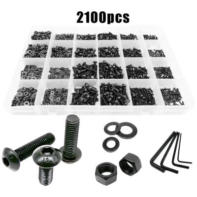 China Box M1.6 M2 M2.5 M3 Hex Round Hexagon Socket Head Button Steel Round Head Bolt Gasket Nut Screw Set 10.9 Total 2100pcs/kit for sale