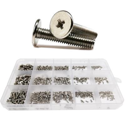 China 750pcs/box Flat Silver Steel Micro M1.2 M1.4 M1.6 M2 M3 Small Cross Phillips Ultra Thin Flat Wafer Head Screw Bolt Assortment Kit for sale