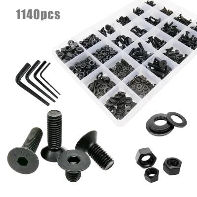 China Total 1140pcs Flat / Box Grade 10.9 M2 M3 M4 M5 Black Steel Flat Countersunk Hex Hex Socket Bolt Head Joint Set Nut Screw Kit for sale