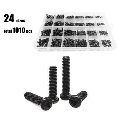 China Total Pan Black Mini Micro Phillips Cross Pan Round Head Screw Bolt Set Assortment Kit 1010pcs/box M1.4 M1.6 M2 M2.5 M3 M4 for sale