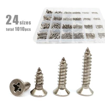 China 1010pc M1.2 M1.4 M1.7 m2 M3 M4 304 Stainless Steel Mix Size Cross Phillips Flat Countersunk Head Wood Self Tapping Screw Set Kit for sale