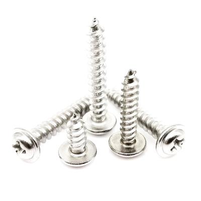 China Round M1.4 M1.7 M2 M2.6 M3 M4 DIN968 304 Stainless Steel Cross Phillips Pan Round Head With Washer Collar Wood Tapping Screw for sale