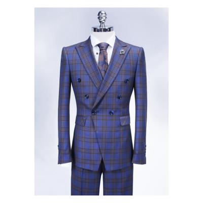 China Various Anti-wrinkle Promotional Goods Using Mens Suit Luxury Wedding Blue Plaid for sale