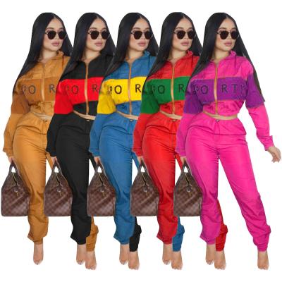 China Anti-static shipping ready to ship wholesale SD9052 European and American women's letter printing two color patchwork anorak suit for sale