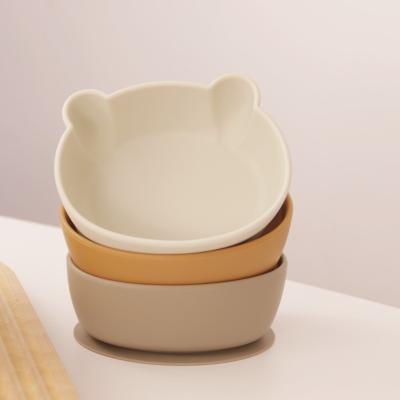 China Hot Sale 100% BPA Food Grade Silicone Baby Feeding Bowl Free Bottom Eco-friendly Material Suction Cute Bear Bowls for sale