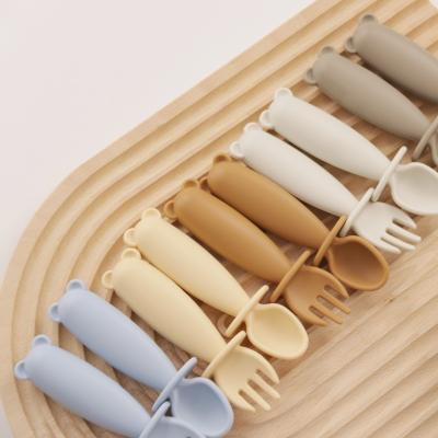 China BPA Free Colorful Silicone Baby Spoon New For Training Infant Soft Infant Baby Spoon And Fork Feeding Set for sale