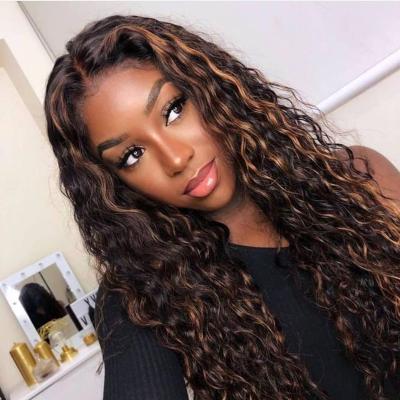 China Glueless Silky Straight Wave Highlight Hair Wigs 26inch, HD Lace Frontal Wig For Black Women, Blonde Deep Curly Wave Highlight Hair Wig P4/27 for sale