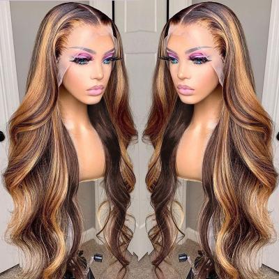 China Cheap 100% Virgin Brazilian Hair Silky Straight Lace Front Wig, Bone Ombre Piano Color Hair Straight Lace Front Highlight Human Hair Hd Wave Frontal Wigs for sale