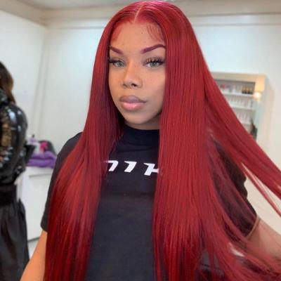 China Wholesale Drop Shipping Color Wigs Silky Straight Wave Red Burgundy Highlight Cuticle Aligned Human Hair Lace Front Wig For Black Women for sale