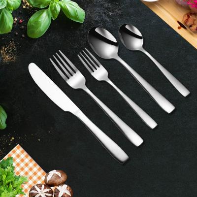 China Unique Bulk Viable Reusable Mirror Polish Kitchen Stainless Steel Silverware Knife Fork Spoon Flatware Wedding Set for sale