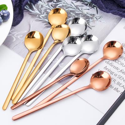 China Amazon gold stainless steel black camping handles tea dessert brass plated teaspoon small silverware high quality viable metal long for sale