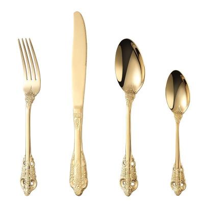 China Viable Wholesale Royal Baroque European Knife Spoon Fork Vintage Restaurant Vintage Wedding Wedding Stainless Steel Cutlery Set for sale