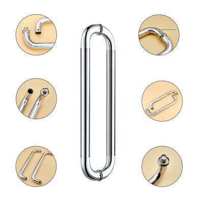 China Round Tube Stainless Steel Shower Door Handle Modern Key Push Pull Lock for sale