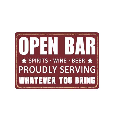 China Vintage Minimalist Open Bar Funny Tin Signs Cheers Metal Signs Wall Decor Accessories For Bar Man Cave Backyard Home Speakeasy for sale