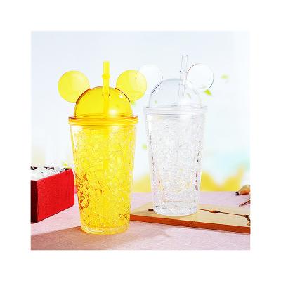 China 2022 Hotsale Mickey Plastic Cup Viable Acrylic Clear Mouse Ear Cup With Straw And Dome Cover for sale