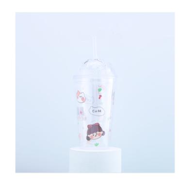 China High Value Viable Household Plastic Cup Household Cute Summer Girls Straw Straw Milk Tea Cup Portable Tea Cup for sale