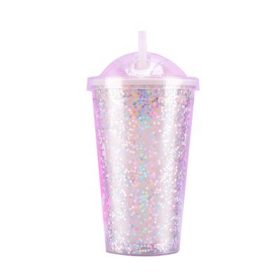 China Viable Creative Plastic Star Cup Double Layer Sequin Straw Cup Portable Plastic Ice Star Cup for sale