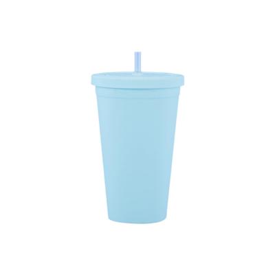 China Double Layer Straw Cup Large Capacity Plastic Water Viable Hot Selling Conical Cup Frosted Convenient Mug for sale