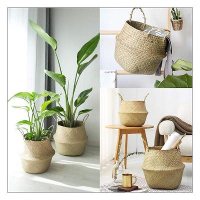 China Amazon Viable Hot Selling Storage Basket Rattan Vegetable Plankton Belly Storage Baksets Planter Handmade Woven Pots for sale