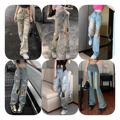 China New Love Waterproof Embroidered Wide Leg Pants High Waist Slim Friend Draping Pants Ladies Jeans Loose Straight Wiping Trousers for sale