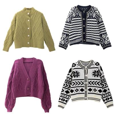 China OEM&ODM Custom Women's Jacquard Design Knitwear Ladies Logo Sweater Anti-wrinkle Knitted Girls Winter Knitwear Top Women Cardigan Sweater for sale