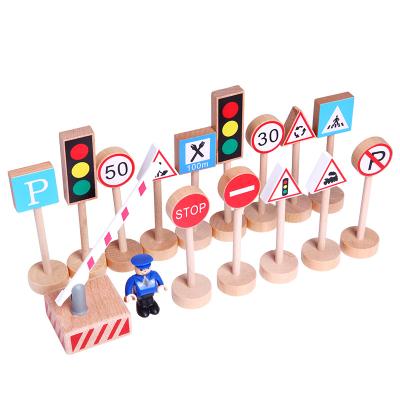 China Children Toys Model Mini Traffic Wooden Educational Toys Traffic Sign Road Sign Set For Children Creative for sale