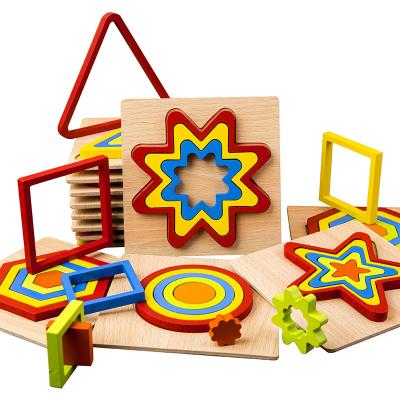 China Wholesale High Quality Eco-Friendly Rainbow Geometric Shape Wooden Puzzle For Kids Montessori Material Educational Toys for sale