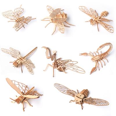 China Cartoon Toy Montessori 3D Puzzle Jigsaw Wooden Animals Insect Jigsaw Puzzle DIY Board Educational Assembly Toy for sale