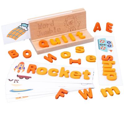 China Eco-Friendly Word Scramble 78 Wooden English Letters Spell Word Game Toy Kindergarten Early Education Puzzle Learning Cognitive Map for sale