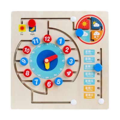 China Kids Toys DIY Digital Clock Time Calendar Pairing Track Walking Wooden Clock Baby Educational Children Early Learning Toy for sale