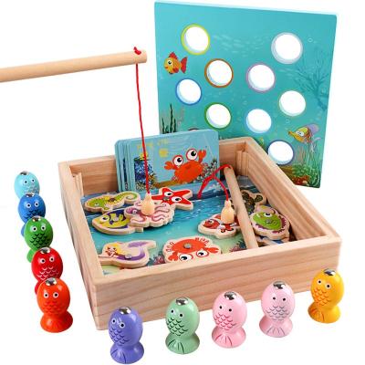 China Cartoon Fishes 3D Multifunctional Children Game Wooden Magnetic Fishing Toys for sale