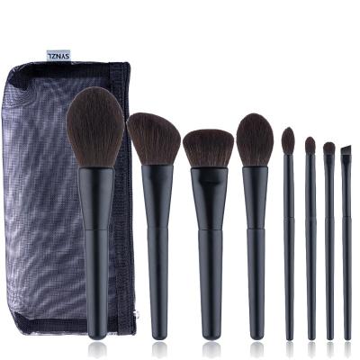 China Angular Blush 8pcs/set Matte Black Handle Microfiber Hair Makeup Brushes with Black Mesh Bag for sale