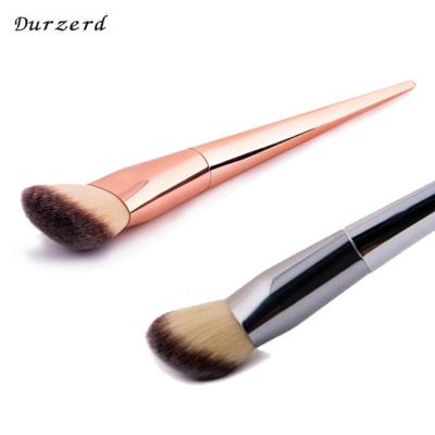 China Flat Brush Single Round Head Silver Rose Gold Diamond Makeup Foundation Brush for sale