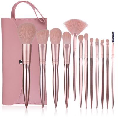 China Angular Blush 12pcs/set Rose Gold Small Bean Paste Plating Plastic Handle Makeup Brush Makeup Tool Kit for sale