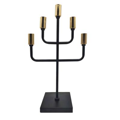 China Home Decoration& Weddings Wedding Black 5am Metal Pillar Candle Hoder Candelabra Home Decor for sale