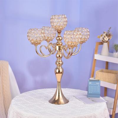 China 5 Candle Holders Crystal Metal Candlestick Stand Luxury Single Head Glass Valentine's Day Dining Table Centerpiece Candelabra for sale