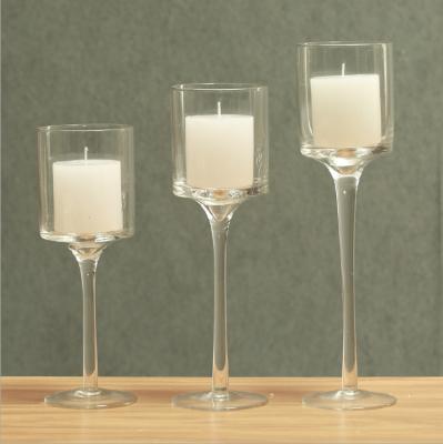 China Wholesale Home Decor Votive Glass Home Decor Transparent Set of 3 Clear Glass Candlestick Candle Holders for sale