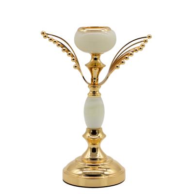 China White Marble Iron Chromed Gold Candlestick Candle Holder Home Decoration Wedding Decoration Metal Home for sale