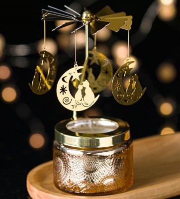 China Morden Soy Wax Metal Candle Holder Rotating Gold Scented Candles Metal Candle Holder Christmas Glass Cardboard Rotating Home Jar 20pcs for sale