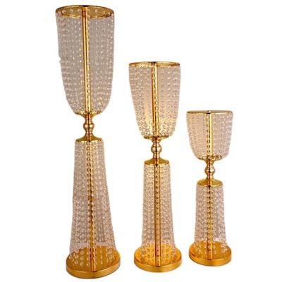 China Wedding Decoration Flower Stand Tall Silver Metal&Crystal Gold Table Centerpieces for sale