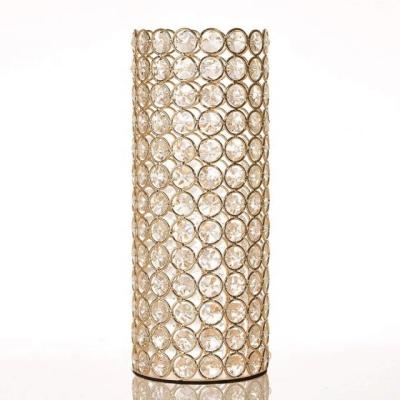 China Handmade Metal Crystal Beads Wedding Table Centerpieces Gold Flower Vase For Home Decor for sale